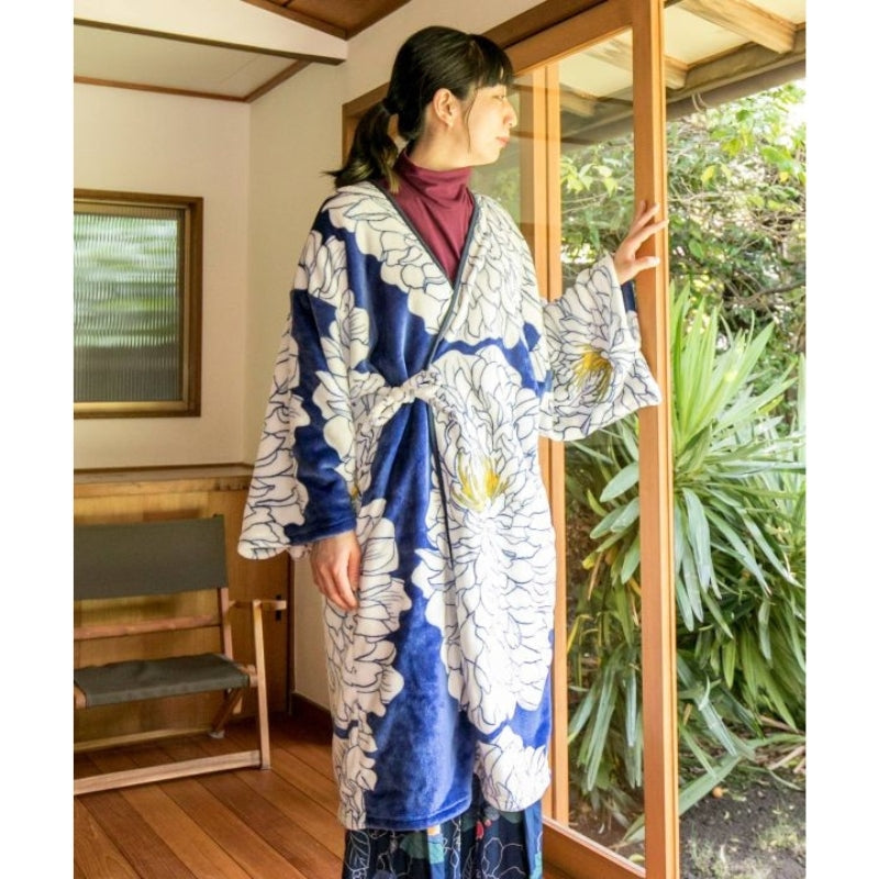 Kimono Nachtwäsche - Fleece Pfingstrose
