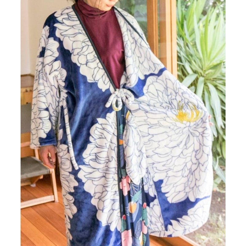 Kimono Nachtwäsche - Fleece Pfingstrose