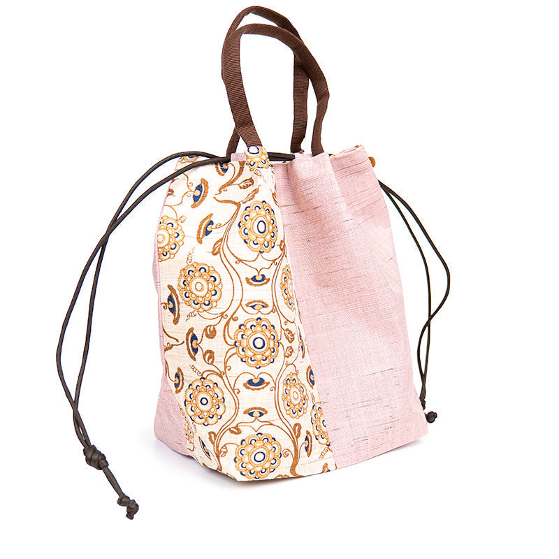 Kinchaku-Tasche Japanisch aus Handgewebtem Leinen Karakusa
