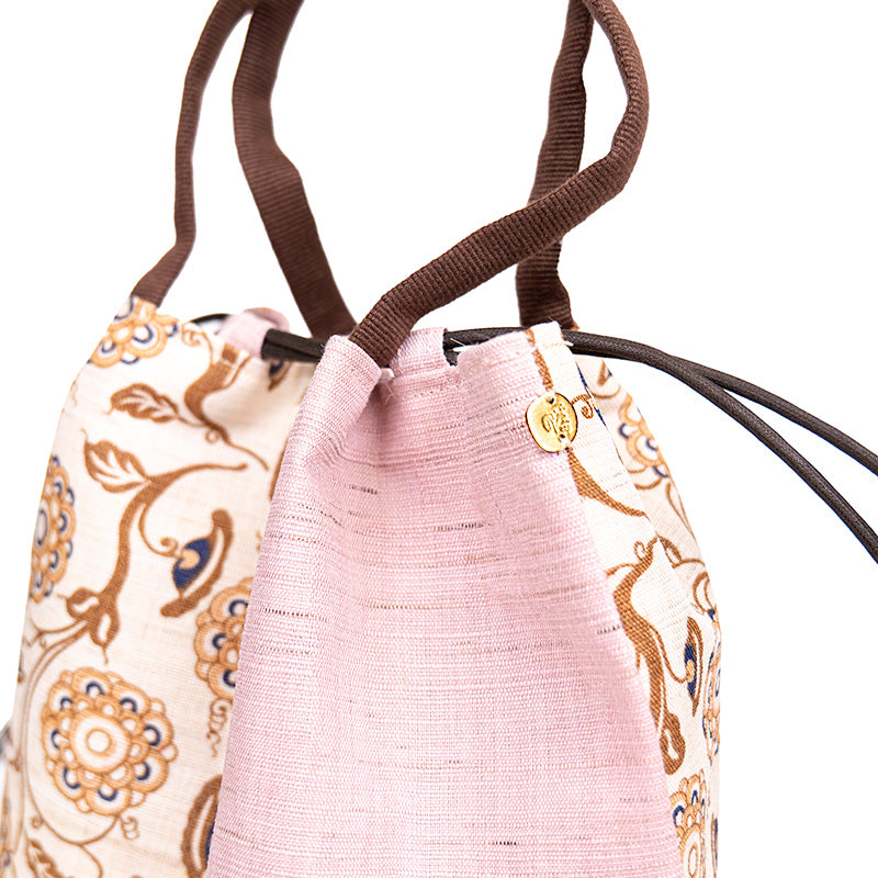 Kinchaku-Tasche Japanisch aus Handgewebtem Leinen Karakusa