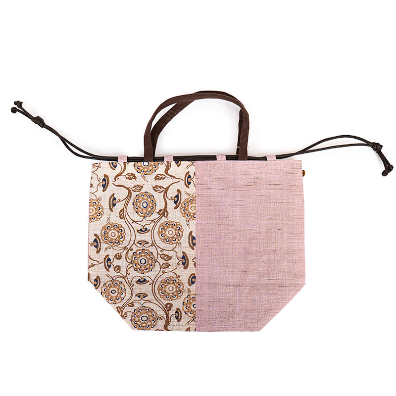 Kinchaku-Tasche Japanisch aus Handgewebtem Leinen Karakusa