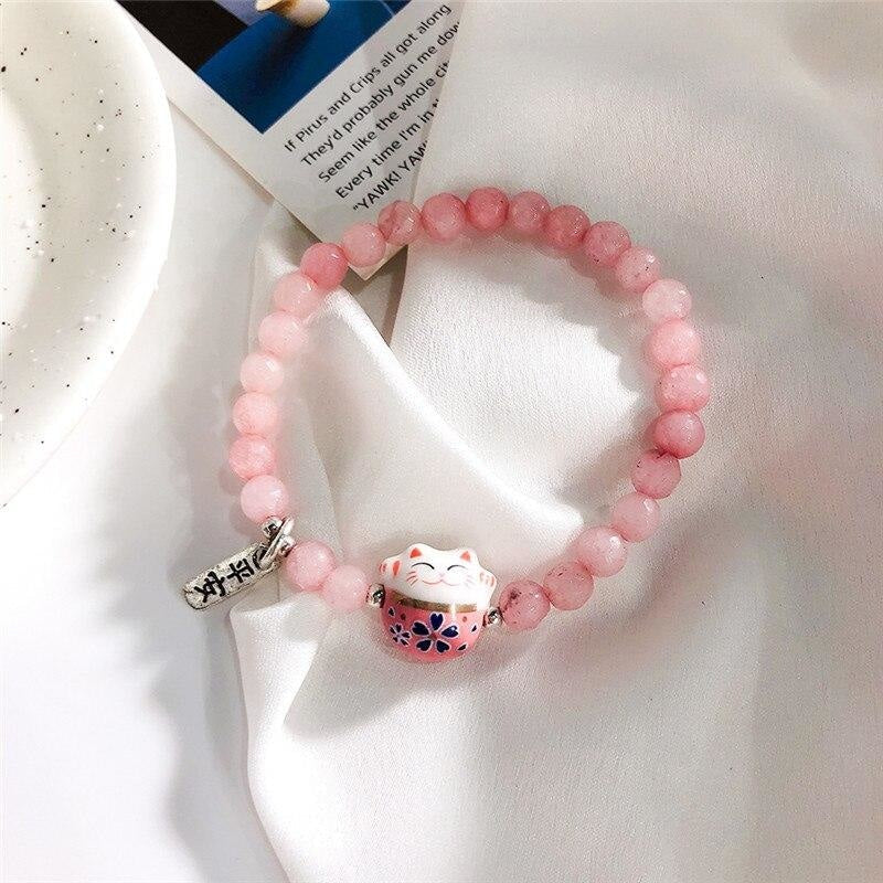 Maneki Neko Armband - Perlen Rose