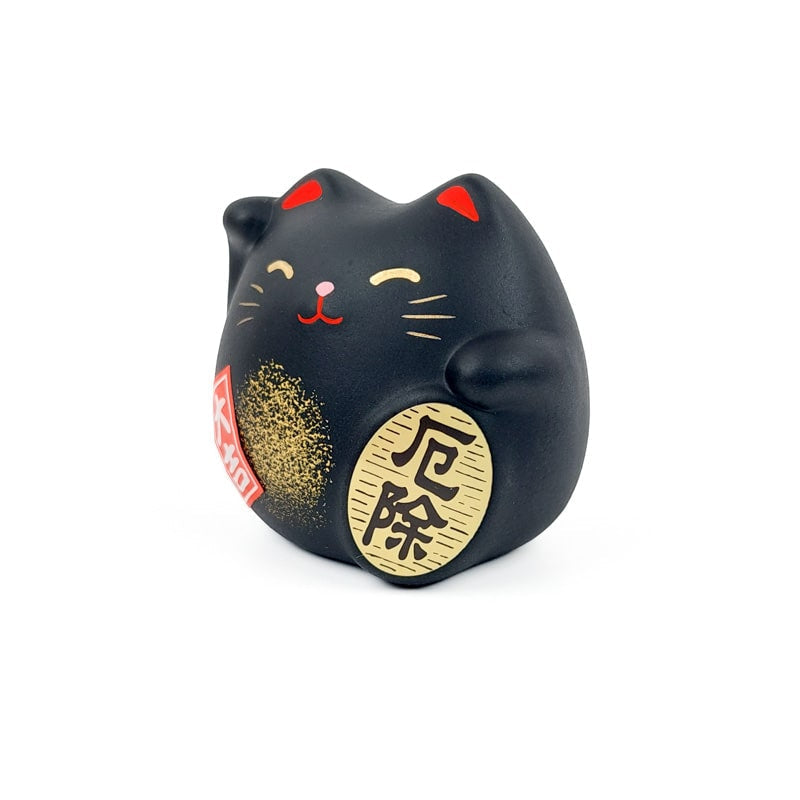 Maneki Neko Rund Schwarz