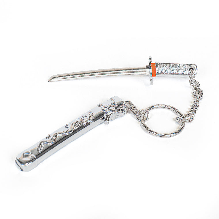 Mini-Katana Schlüsselanhänger - Silberner Drache