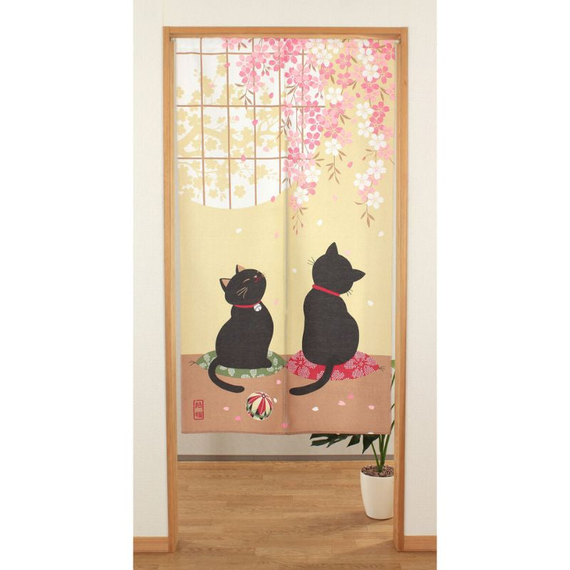 Japanische Noren Sakura Neko - 85 x 150 cm