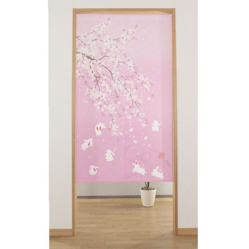 Japanische Noren Sakura Usagi - 85 x 150 cm