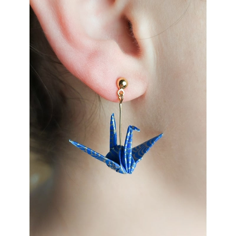 Origami Kranich Ohrringe - Blau
