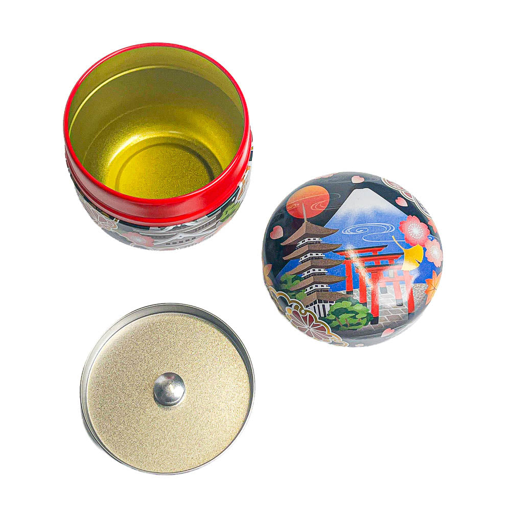 Runde Japanische Metall-Teedose - Meisho-e