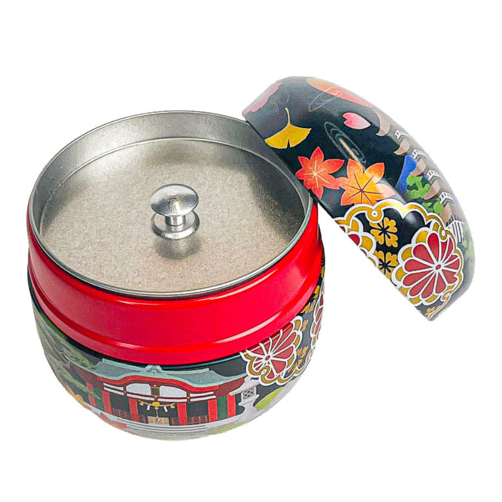 Runde Japanische Metall-Teedose - Meisho-e