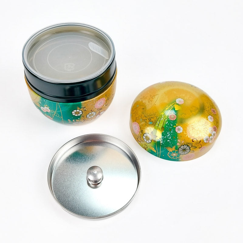 Runde Teedose In Gold Und Grün