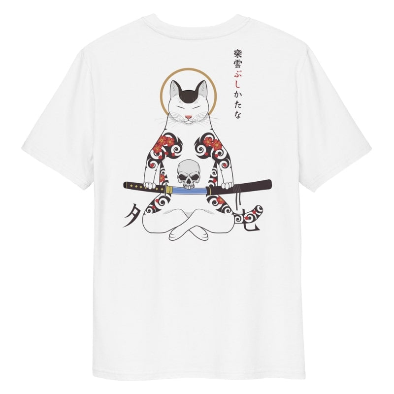 Japanisches T-Shirt Katze Samurai - S / Weiß