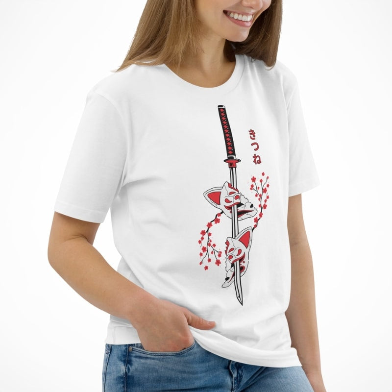 Japanisches T-Shirt Kitsune Sakura