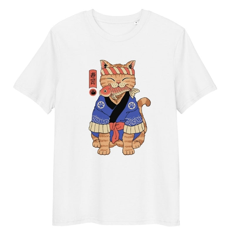 T-shirt Japonais Neko Maître Sushi - S / Weiß