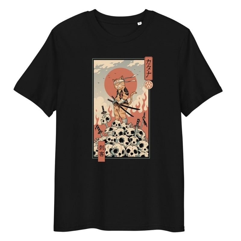 Japanisches Ukiyo-e T-Shirt Neko Assassin - S / Schwarz