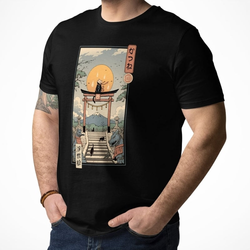 Japanisches Ukiyo-e T-Shirt Neko Inari
