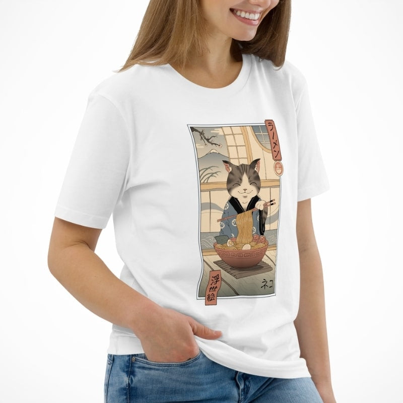 Japanisches T-Shirt Ukiyo-e Neko Ramen