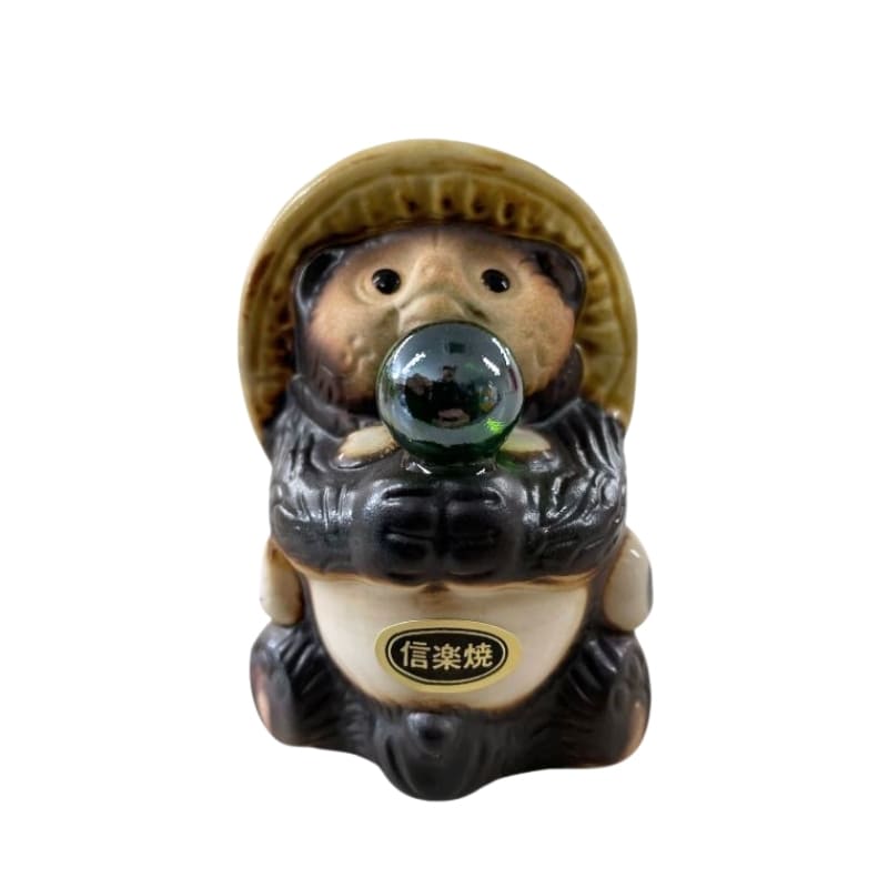 Statue Tanuki Grüne Perle