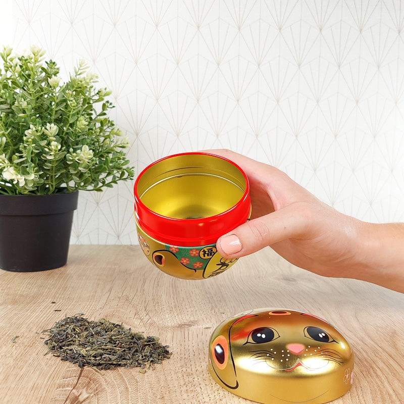Teedose Metall Maneki Neko Gold