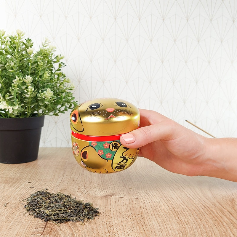 Teedose Metall Maneki Neko Gold
