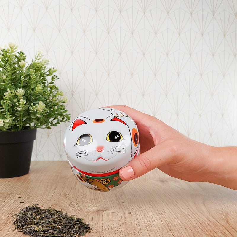 Teedose Metall Maneki Neko Weiß