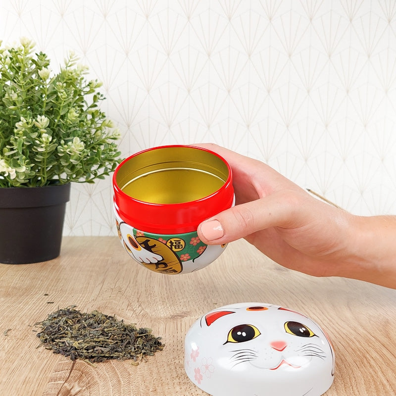 Teedose Metall Maneki Neko Weiß