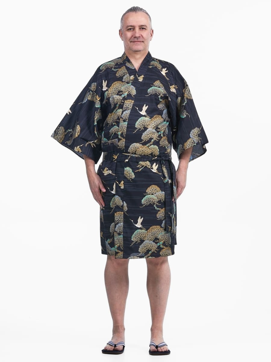 Yukata Kimono Männer - Happi Kranich & Kiefer Einheitsgröße