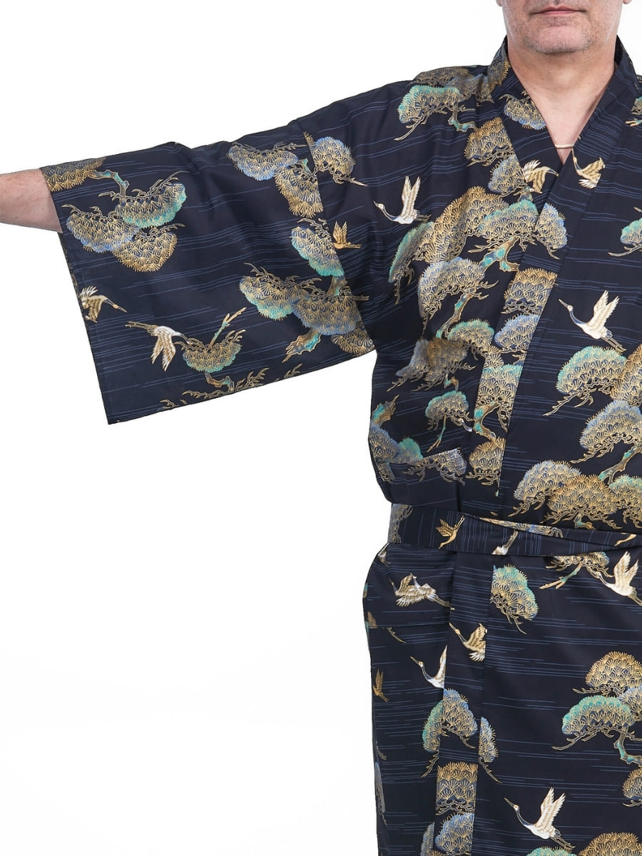 Yukata Kimono Männer - Happi Kranich & Kiefer Einheitsgröße