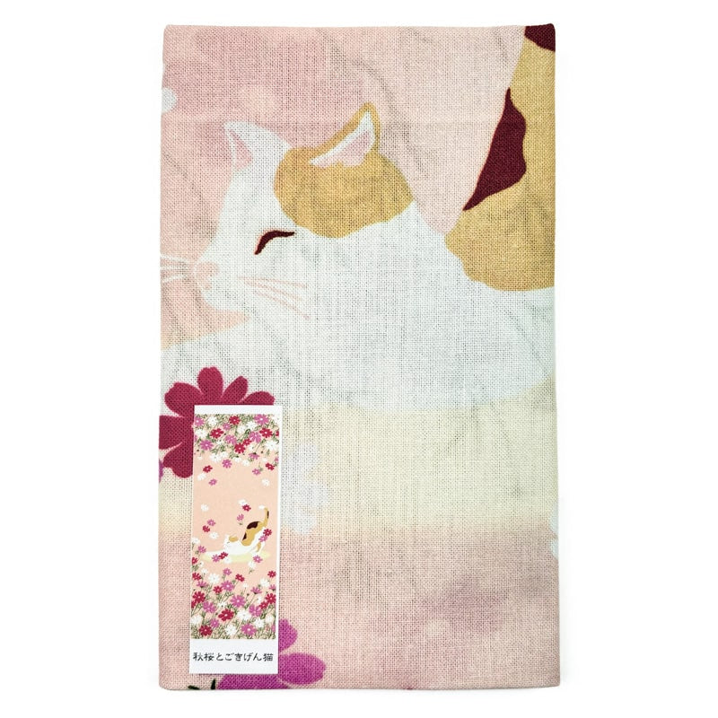 Japanisches Tenugui Katze & Blumen
