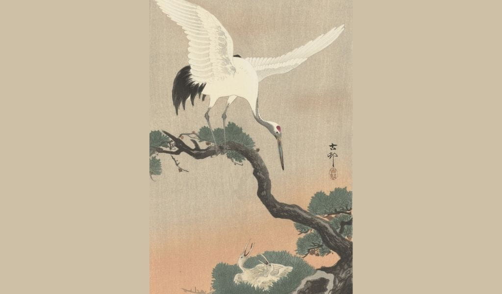 japanischer Kranich auf einem Zweig - ohara koson