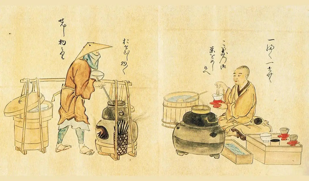 japanischer Mönch bereitet den Tee zu