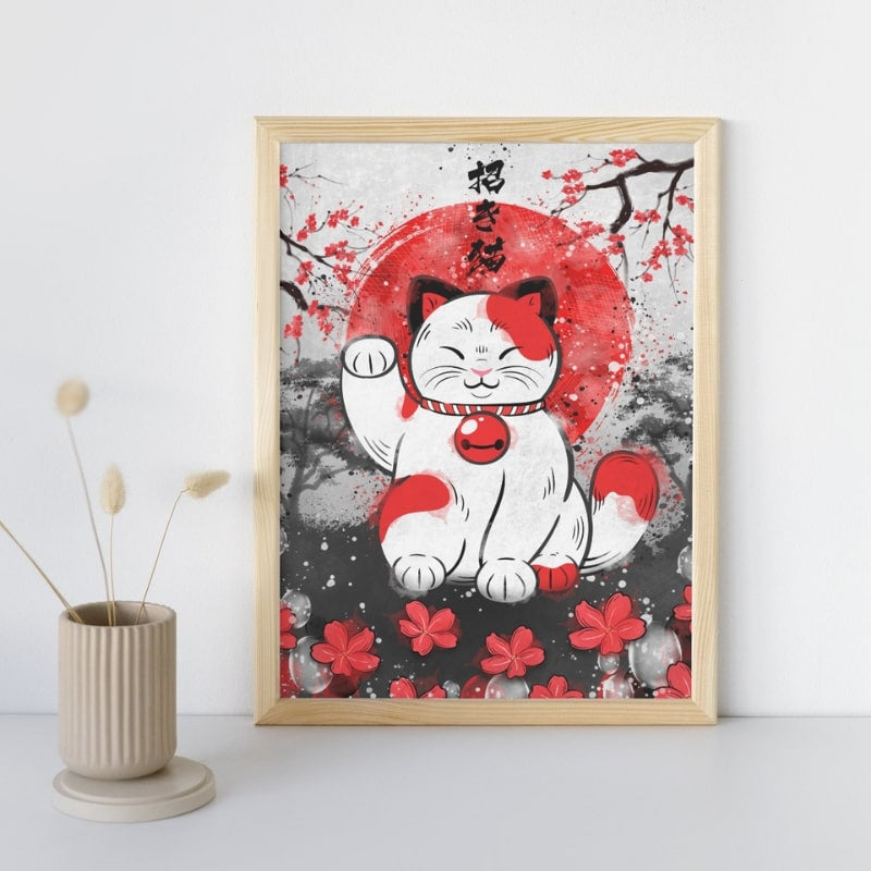 Japanisches Poster Katze als Glücksbringer - A3