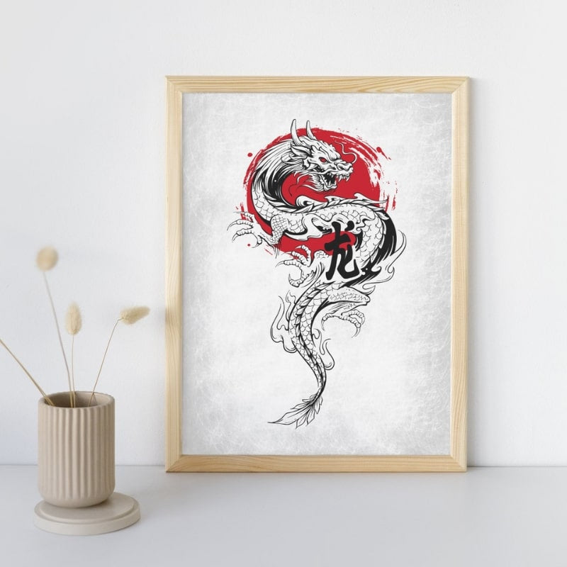 Japanisches Poster Dragon &amp; Sun - A3