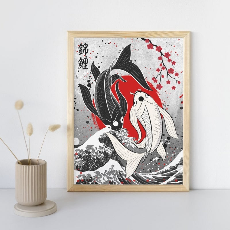 Japanisches Poster Koi-Karpfen-Duo - A3