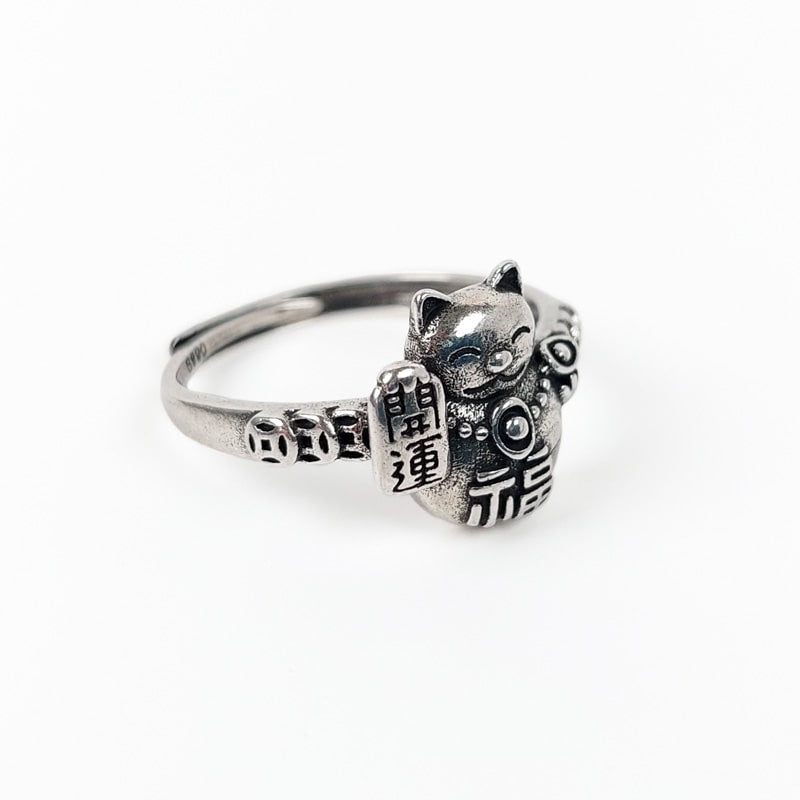 Silberner Ring Maneki Neko