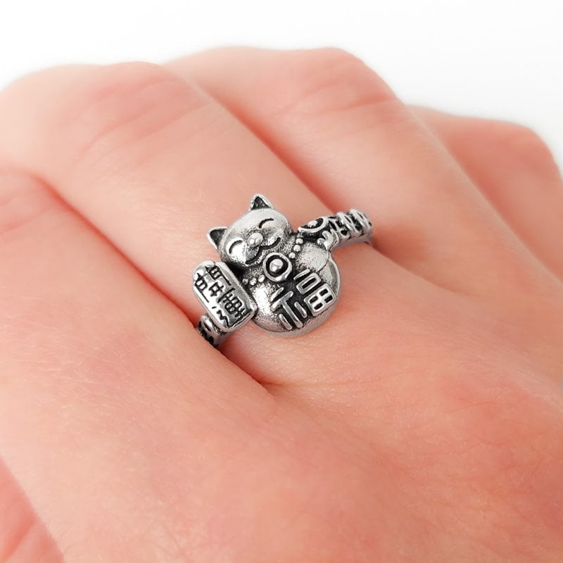 Silberner Ring Maneki Neko