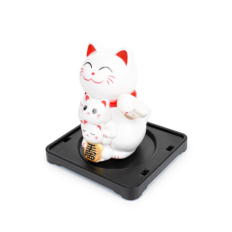 Bewegliche Maneki Neko Katze mit Solarenergie - Modell Familie