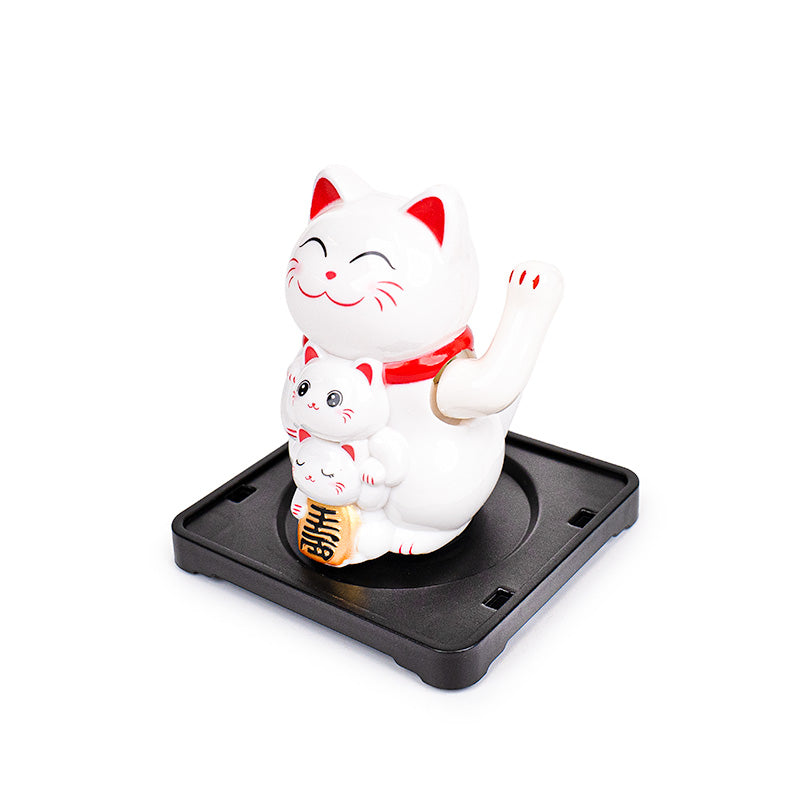 Bewegliche Maneki Neko Katze mit Solarenergie - Modell Familie