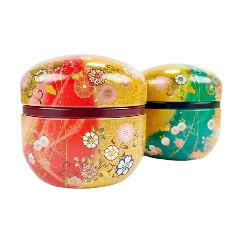 Boîte à Thé Ronde Or et Rouge