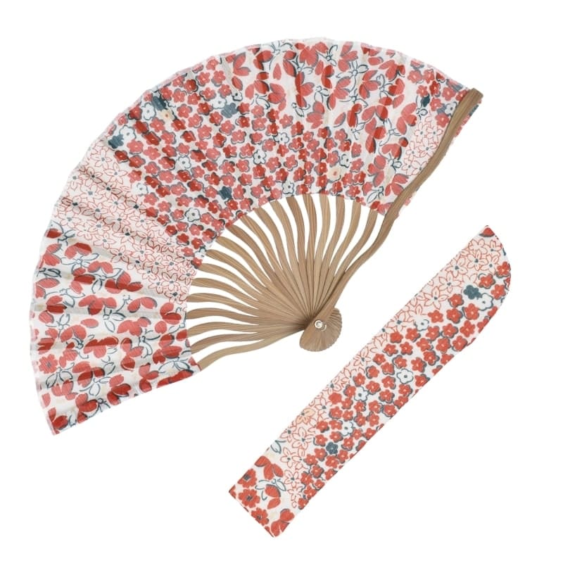 Éventails Japonais & Pochette Fleurs Rouges