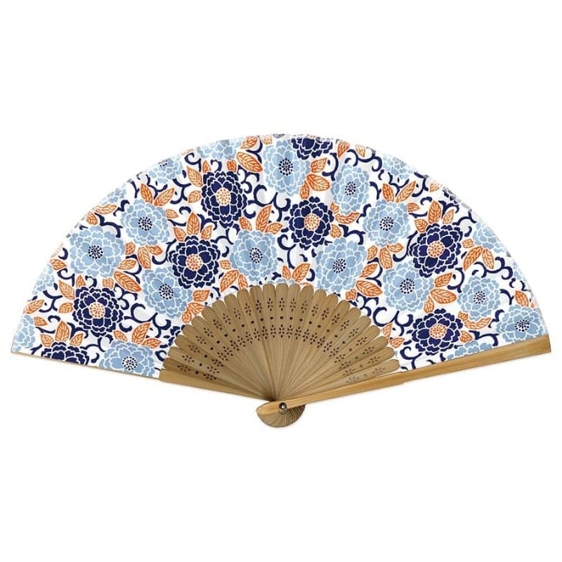 Éventails Japonais Yuzen Botan Bleu