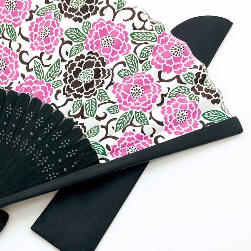 Éventails Japonais Yuzen Botan Rose