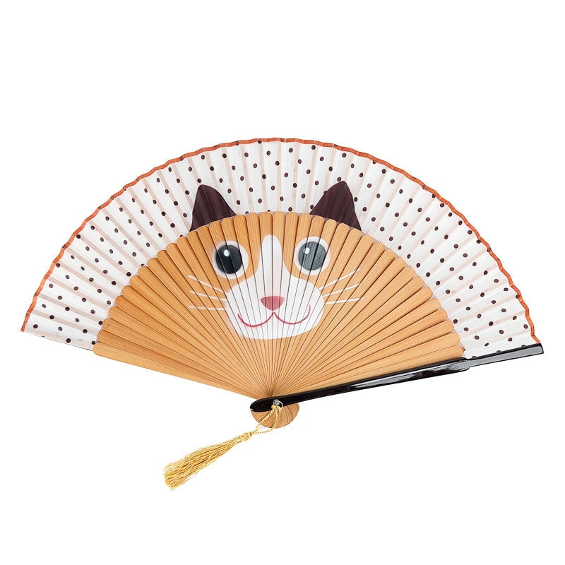 Fächer Japanisch - Katze Kawaii Beige