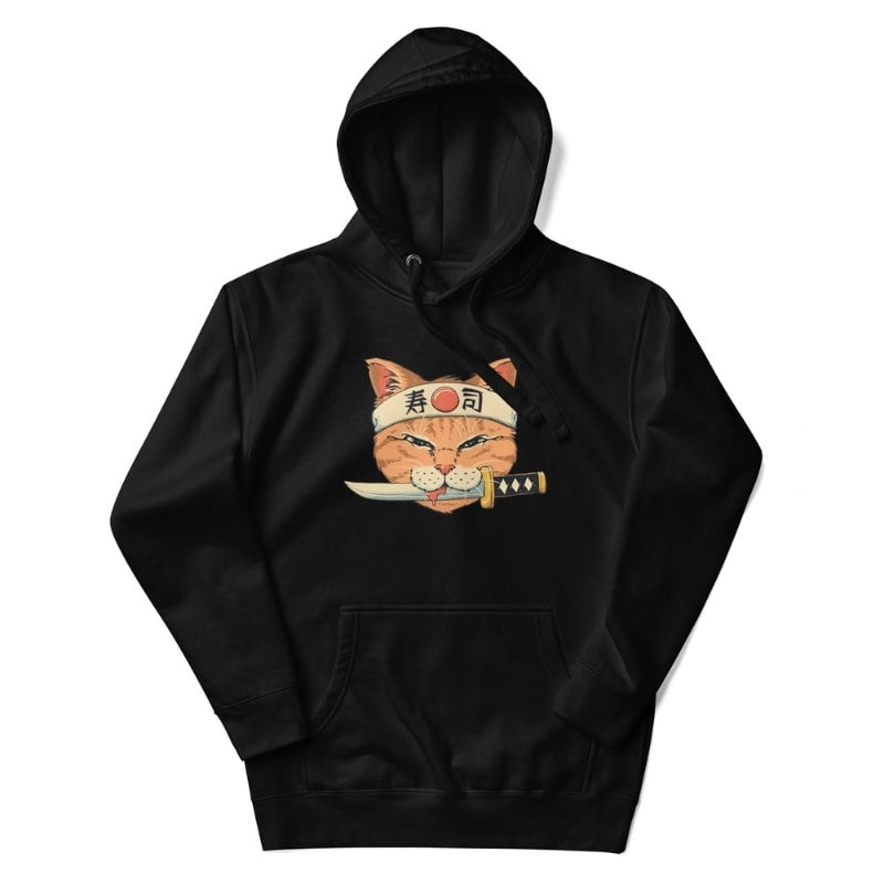 Japan Hoodie - Neko Sushi Katana S / Schwarz