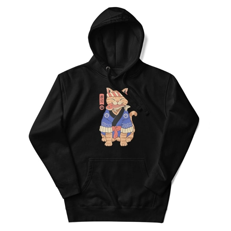 Japan Hoodie - Neko Sushi-Meister S / Schwarz