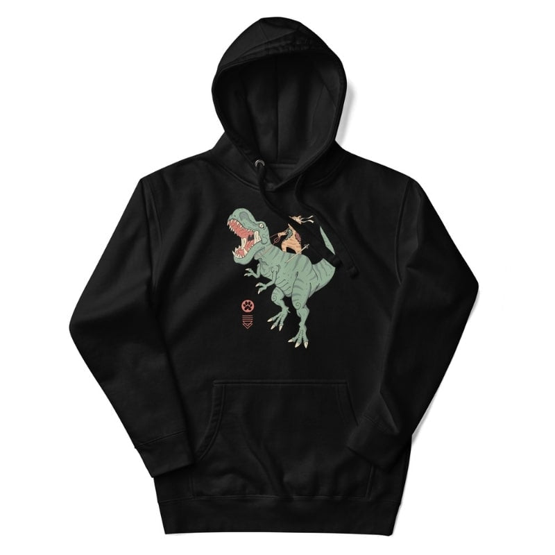 Japan Hoodie - Neko T-Rex S / Schwarz