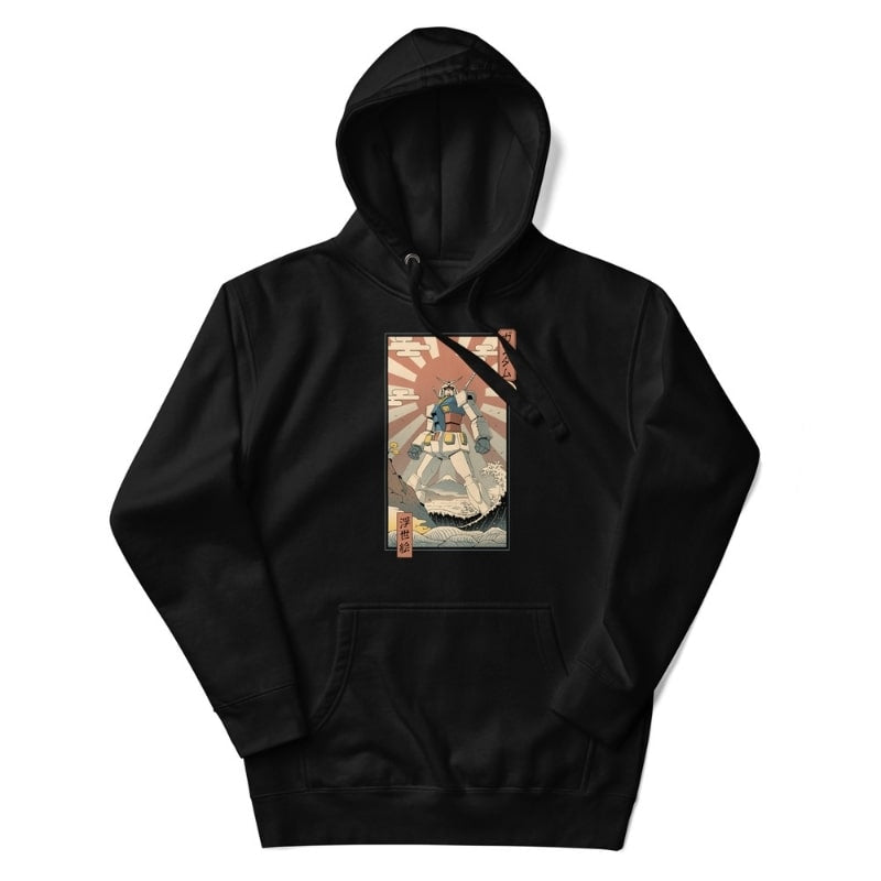 Japan Hoodie - Ukiyo-e Mecha & Fuji S / Schwarz