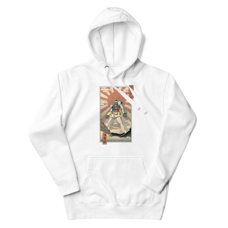 Japan Hoodie - Ukiyo-e Mecha & Fuji S / Weiß