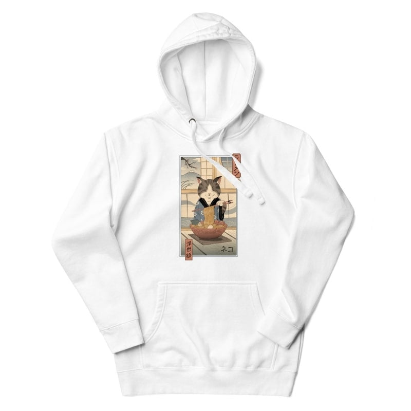 Japan Hoodie - Ukiyo-e Neko Ramen S / Weiß