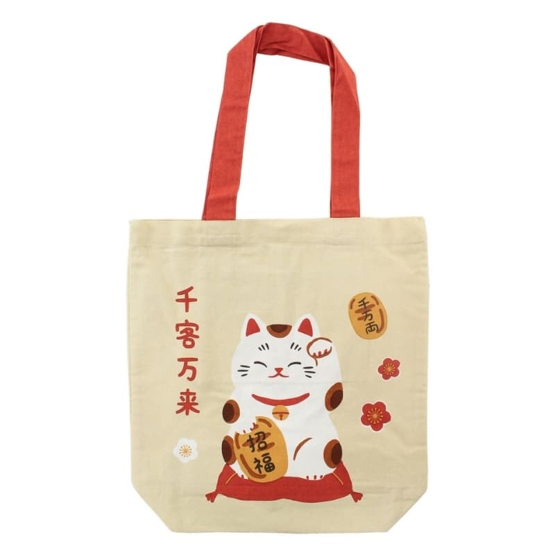 Japan Tote Bag - Beige Fuku Maneki Neko