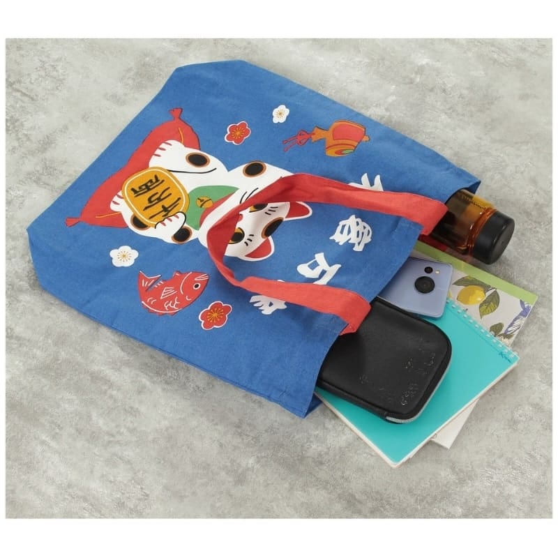 Japan Tote Bag - Blau Maneki Neko Segen